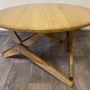 Mesa de centro redonda de altura regulable, mesa transformable de madera de roble, mesa de centro/comedor.
