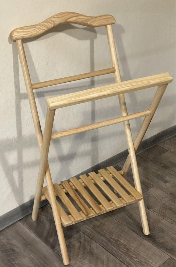 Holz Kleiderständer,flexibler Herrendiener mit Ablage, Herren butler,Bodengarderobe,Standgarderobe Diener,Naturholz,handgemacht