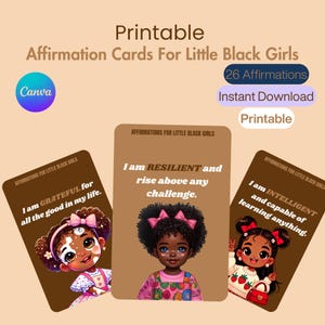 A-Z Affirmationskarten für schwarze Mädchen | Ermächtigende Alphabet-Karten für Kinder | Kleine schwarze Mädchen mit Affirmationen