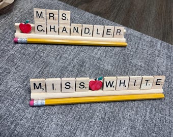 Custom Scrabble Teacher Name Plate | Desk Decor Gift