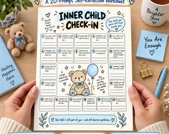 Inner Child Check-In Worksheet, Healing Printable, Self-Compassion Journal Prompt, Reparenting Tool for Emotional Growth