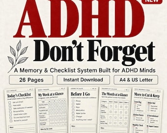 ADHD Planner & Checklist Toolkit, 26-Page Printable, Daily Focus Tracker, Executive Function Organizer for Adults