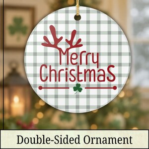 Adorno navideño de cuadros con la inscripción "FELIZ NAVIDAD", adorno de cerámica de doble cara para árbol de Navidad, decoración navideña irlandesa, regalo navideño de cuadros verdes.