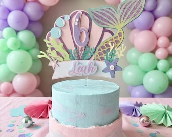Personalized Mermaid Cake Topper for Girls Birthday,Under the Sea Party Decor, Custom Mermaid Name Cake Topper