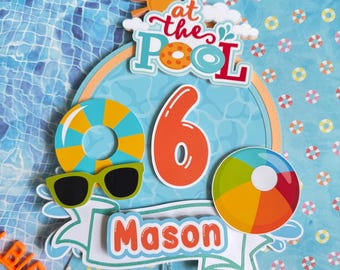 Personalized Pool Party Cake Topper: Summer Birthday Decoration
