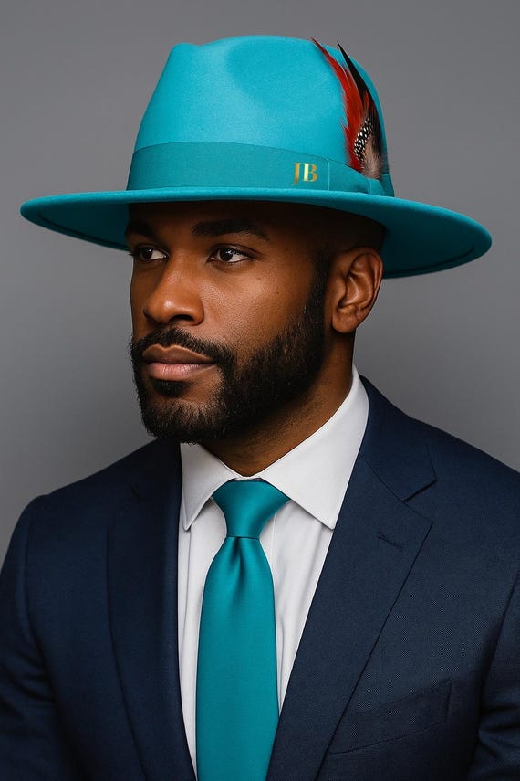 Luxury Blue Fedora Hat With Feather – Unisex, Personalize  display picture 1