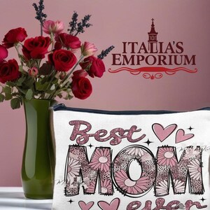 Roze, beige en luipaardprint 'Best Mom Ever' canvas make-uptasje | Stijlvolle make-uptas | Cadeau voor moeders Moederdagcadeau | Cadeau voor eerste keer moeder