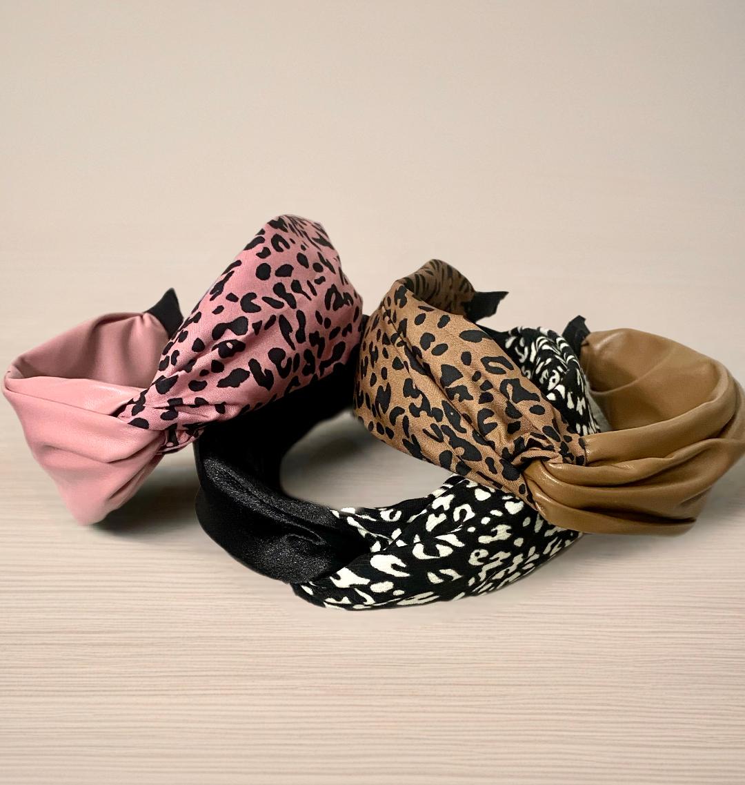 Faux Leather Leopard Print Headband Scrunchie Set | Black  display picture 2