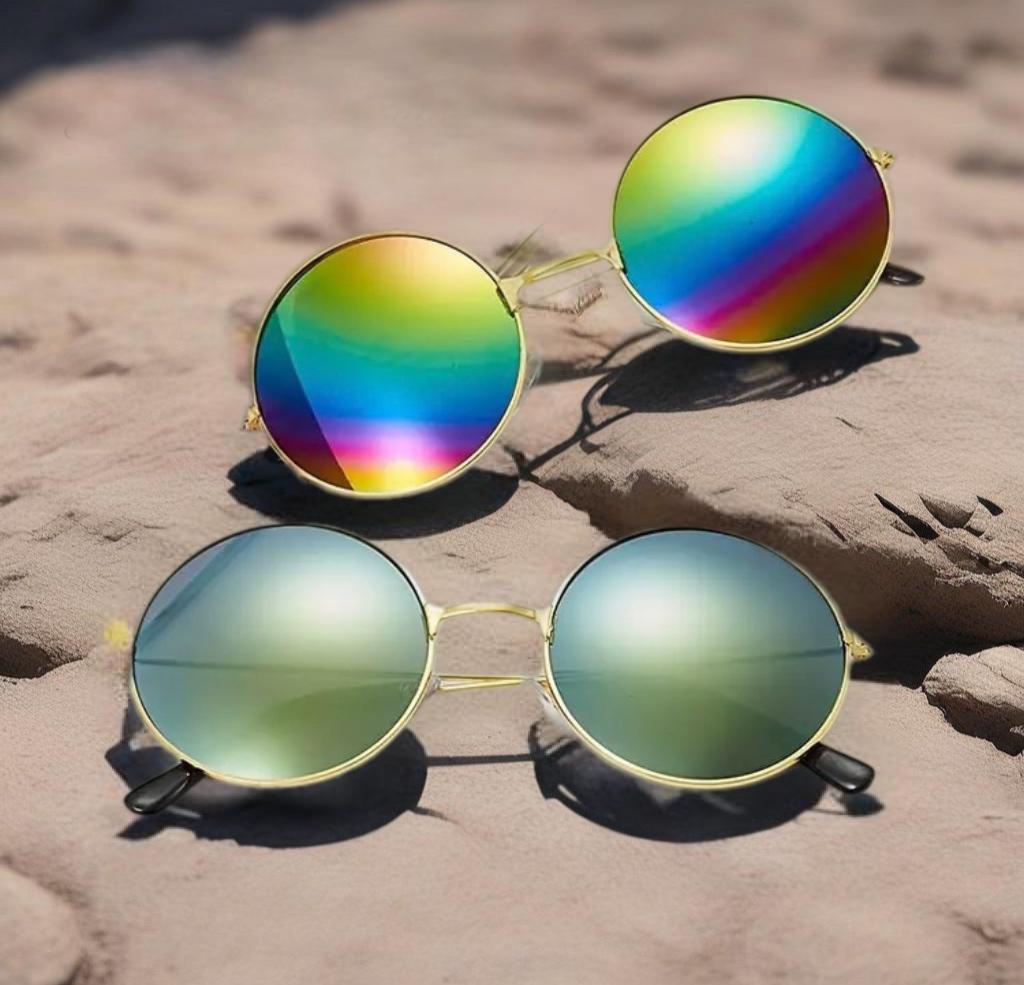 Round Sunglasses With Rainbow or Green Lens | Gold Frames  display picture 1