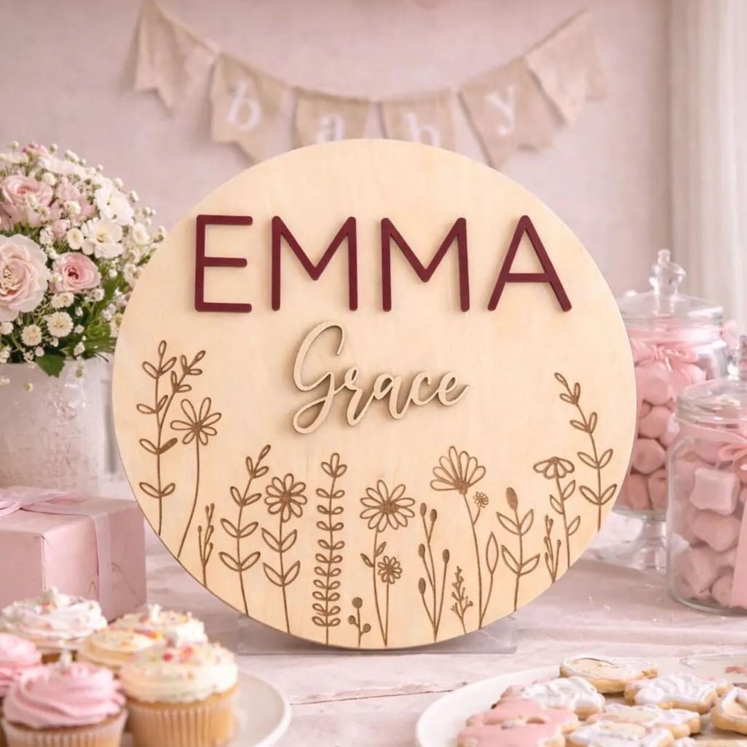 Personalized Wooden Flower Name Sign for Nursery, Baby Girl Crib Decor ...