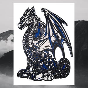 Multilayer Dragon Wall Art - 3D Laser Cut Wooden Fantasy Decor, Handmade Dragon, Mythical Creature Gift, Custom Dragon, Multilayer Art