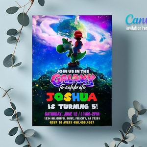 Invitación de cumpleaños de Super Mario Galaxy, fiesta de la película Mario 2, invitaciones de fiesta impresas imagen 2