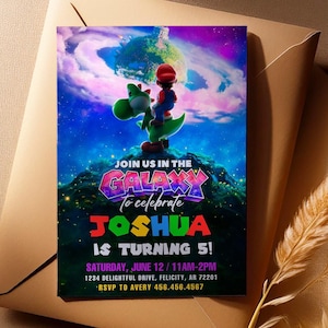 Invitación de cumpleaños de Super Mario Galaxy, fiesta de la película Mario 2, invitaciones de fiesta impresas imagen 1