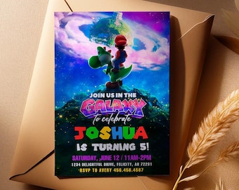 Super Mario galaxy birthday invitation, mario 2 movie party, printed party invitations
