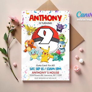 Printable Birthday Invitation, b-day invite, editable invitation, anime birthday invite, Printed or Digital