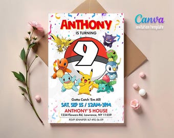 Printable Birthday Invitation, b-day invite, editable invitation, anime birthday invite, Printed or Digital