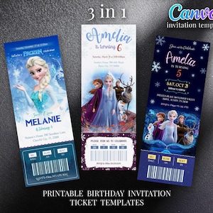Druckbare Prinzessin Elsa Einladung, Frozen Anna Ticket Einladungsvorlage, Mädchen Geburtstag, Frozen Movie Party Einladung, editierbare Wintereinladung