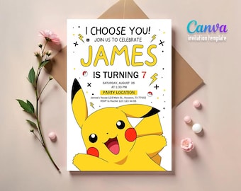 Printable Birthday Invitation, b-day invite, editable invitation, anime birthday invite, Printed or Digital