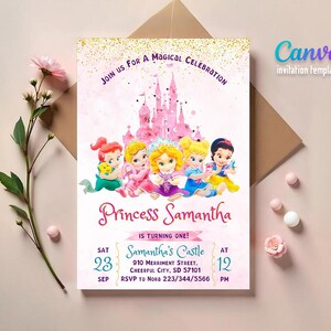 Princess Birthday invitation, Girl editable invite template, printable castle invitation, once upon a time royal party, instant download