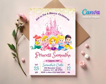 Princess Birthday invitation, Girl editable invite template, printable castle invitation, once upon a time royal party, instant download