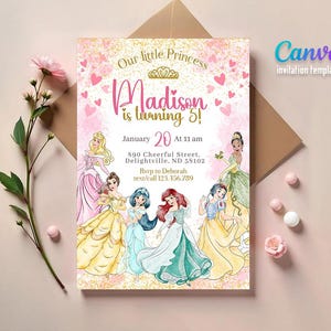 Princess Birthday invitation, Girl editable invite template, printable castle invitation, once upon a time royal party, instant download