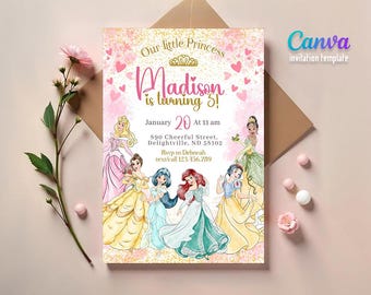 Princess Birthday invitation, Girl editable invite template, printable castle invitation, once upon a time royal party, instant download