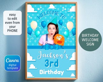 Bienvenida a la Sra. Rachel, cartel de bienvenida a la Sra. Rachel, plantilla de decoración para fiesta de cumpleaños de niña editable e imprimible, plantilla de cartel de bienvenida