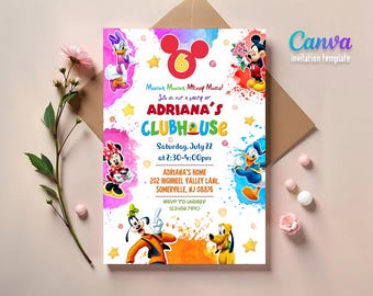 Printable Clubhouse Birthday Invitation, Mickey Invitation, Clubhouse Invitation, mouse party Invite, Editable invite