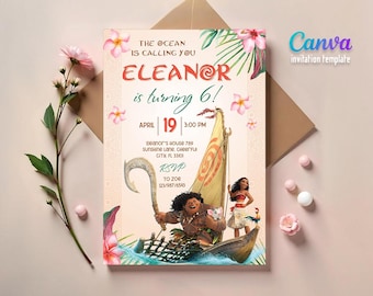 Moana druckbare Einladung, bearbeitbare Einladung, Hawaii-Geburtstags-Einladung, Luau-Party, bearbeitbare Te Fiti-Geburtstagsfeier einladen