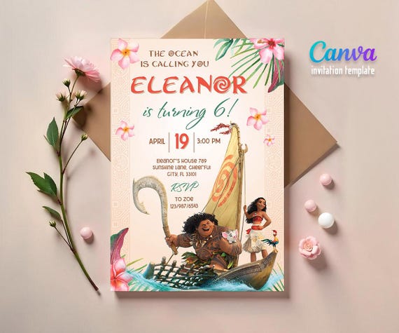 Moana Printable invitation, Editable Invitation, hawaii Birthday Invitation, luau Party, editable te fiti birthday Party invite