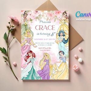 Princess Birthday invitation, Girl editable invite template, printable castle invitation, once upon a time royal party, instant download