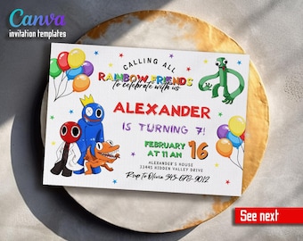 Rainbow friends birthday party invitation template, rainbow gang birthday invitate, rainbow friends invite, printable editable evite