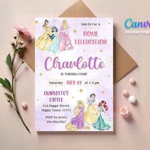 Verjaardagsuitnodiging prinses, bewerkbare uitnodigingssjabloon meisje, afdrukbare kasteeluitnodiging, once upon a time royal party, instant download