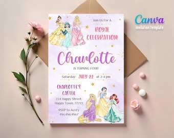 Princess Birthday invitation, Girl editable invite template, printable castle invitation, once upon a time royal party, instant download