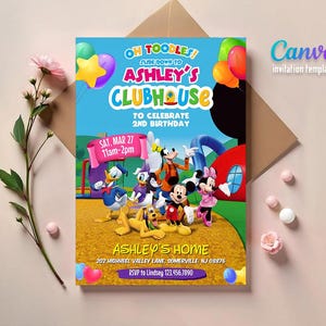 Mouse Birthday Invitation, Printed or Digital Clubhouse Party Invite, Editable Canva Template