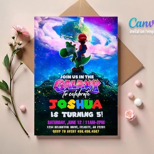 Invitación de cumpleaños de Super Mario Galaxy, fiesta de la película Mario 2, invitaciones de fiesta impresas imagen 4