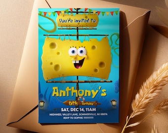 Printable Bob Search SquarePants editable invitation, Bikini Bottom invite, Birthday party invitation, Under the Sea party