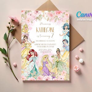 Princess Birthday invitation, Girl editable invite template, printable castle invitation, once upon a time royal party, Printed or Digital