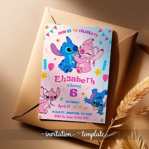 Printable Stitch Birthday Invitation Template, Editable Stitch Girls Birthday Invitation, Lilo Stitch Angel Birthday Invite