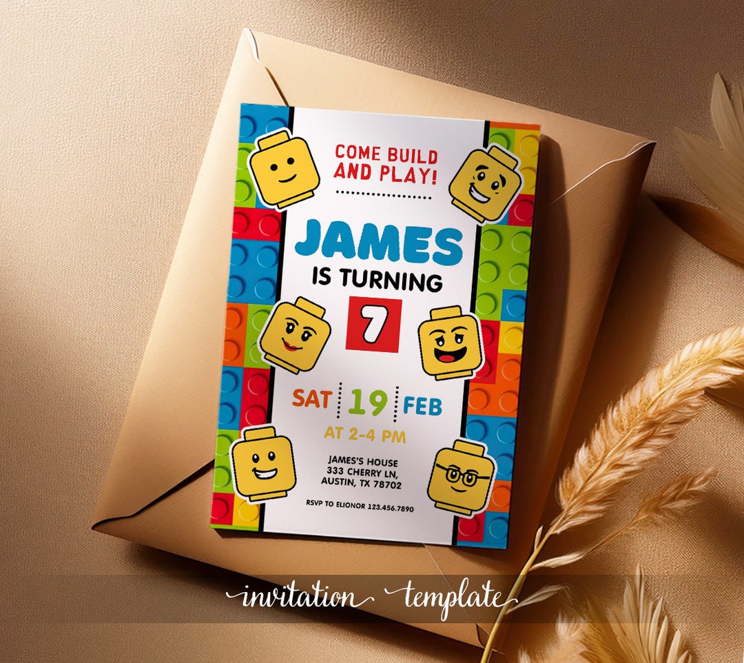Printable Editable Party Invite Template, Building Blocks Invitation ...