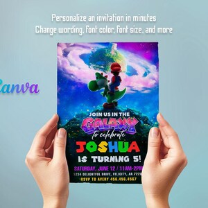 Invitación de cumpleaños de Super Mario Galaxy, fiesta de la película Mario 2, invitaciones de fiesta impresas imagen 3