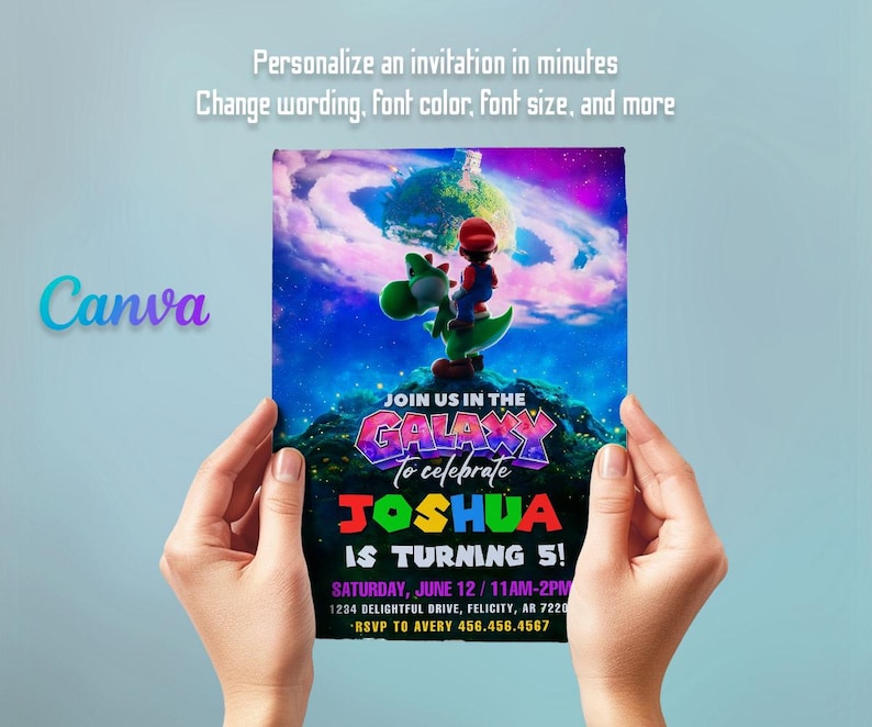 Invitación de cumpleaños de Super Mario Galaxy, fiesta de la película Mario 2, invitaciones de fiesta impresas imagen 3