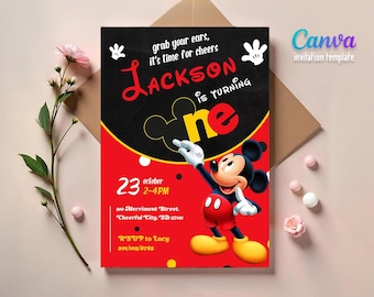Editable Printable Clubhouse Birthday Invitation, Mickey one Invitation, Clubhouse Invite, mouse party Invite, 1st first birthday boy
