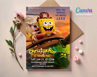 Printable Bob Search SquarePants editable invitation, Bikini Bottom invite, Birthday party invitation, Under the Sea party