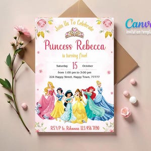 Verjaardagsuitnodiging prinses, bewerkbare uitnodigingssjabloon meisje, afdrukbare kasteeluitnodiging, once upon a time royal party, instant download