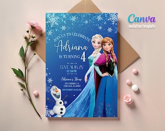 Princess Elsa invite, Frozen Anna invite template, girl birthday, Printable Birthday Invitation, Frozen invitation, editable winter invite