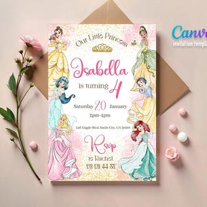 Verjaardagsuitnodiging prinses, bewerkbare uitnodigingssjabloon meisje, afdrukbare kasteeluitnodiging, once upon a time royal party, instant download