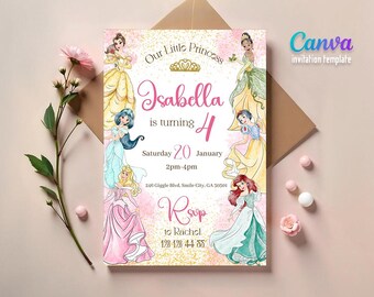Princess Birthday invitation, Girl editable invite template, printable castle invitation, once upon a time royal party, instant download