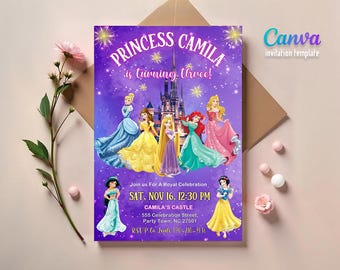 Princess Birthday invitation, Girl editable invite template, printable castle invitation, once upon a time royal party, instant download