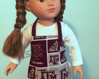 2-piece Chef Set: Texas A&M University Apron and Chef Hat - 18" Doll (American Girl or equivalent)